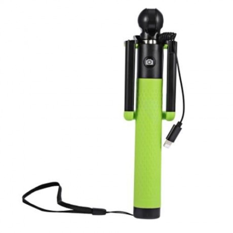 COLLAPSIBLE SELFIE STICK MONOPOD WIRE CONTROL CAMERA SHUTTER FOR IPHONE (GREEN)