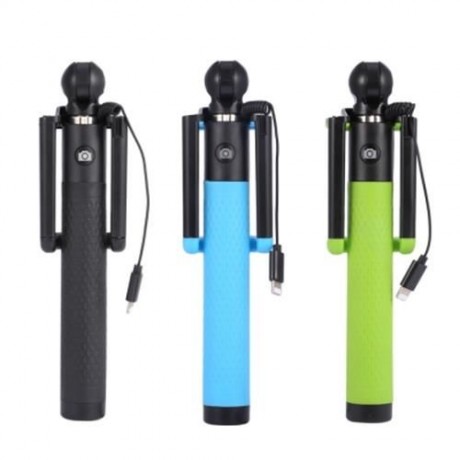COLLAPSIBLE SELFIE STICK MONOPOD WIRE CONTROL CAMERA SHUTTER FOR IPHONE (GREEN)