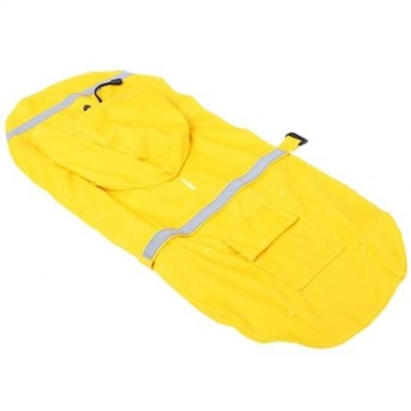 ADJUSTABLE PET DOG REFLECTIVE RAIN JACKET RAINCOAT WITH HOOD (YELLOW)