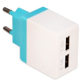 UNIVERSAL DUAL USB OUTPUT HOME WALL POWER SUPPLY ADAPTER CHARGER (BLUE)
