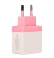 UNIVERSAL DUAL USB OUTPUT HOME WALL POWER SUPPLY ADAPTER CHARGER (PINK)