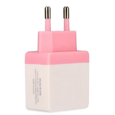 UNIVERSAL DUAL USB OUTPUT HOME WALL POWER SUPPLY ADAPTER CHARGER (PINK)