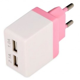 UNIVERSAL DUAL USB OUTPUT HOME WALL POWER SUPPLY ADAPTER CHARGER (PINK)
