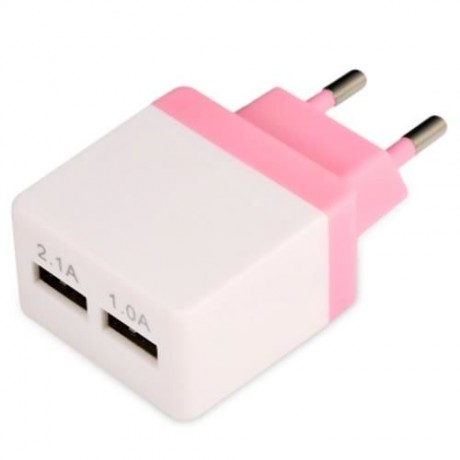 UNIVERSAL DUAL USB OUTPUT HOME WALL POWER SUPPLY ADAPTER CHARGER (PINK)