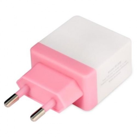 UNIVERSAL DUAL USB OUTPUT HOME WALL POWER SUPPLY ADAPTER CHARGER (PINK)