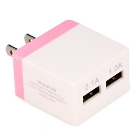 UNIVERSAL DUAL USB OUTPUT HOME WALL POWER SUPPLY ADAPTER CHARGER (PINK)