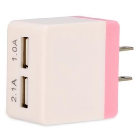 UNIVERSAL DUAL USB OUTPUT HOME WALL POWER SUPPLY ADAPTER CHARGER (PINK)