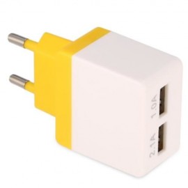 UNIVERSAL DUAL USB OUTPUT HOME WALL POWER SUPPLY ADAPTER CHARGER (YELLOW)