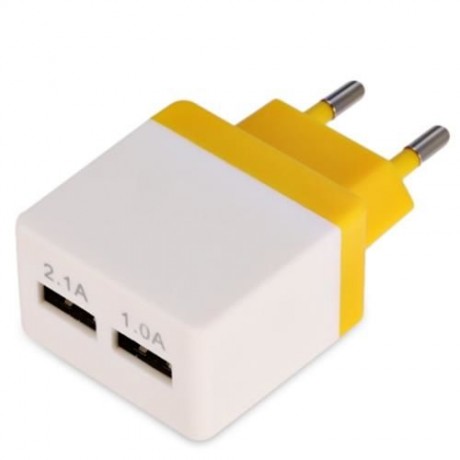 UNIVERSAL DUAL USB OUTPUT HOME WALL POWER SUPPLY ADAPTER CHARGER (YELLOW)