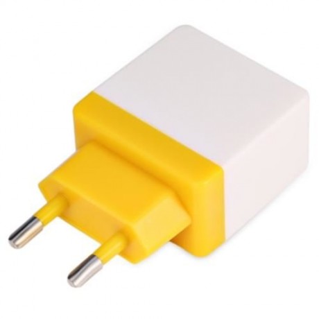 UNIVERSAL DUAL USB OUTPUT HOME WALL POWER SUPPLY ADAPTER CHARGER (YELLOW)