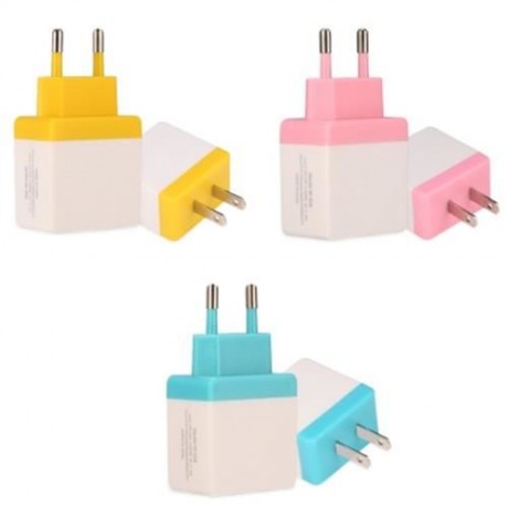 UNIVERSAL DUAL USB OUTPUT HOME WALL POWER SUPPLY ADAPTER CHARGER (YELLOW)