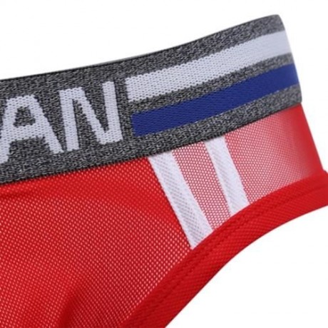 SEXY ULTRALIGHT MESH DESIGN MALE EXPOSED BUTTOCKS BRIEFS (RED)