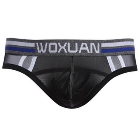 SEXY ULTRALIGHT MESH DESIGN MALE EXPOSED BUTTOCKS BRIEFS (BLACK)