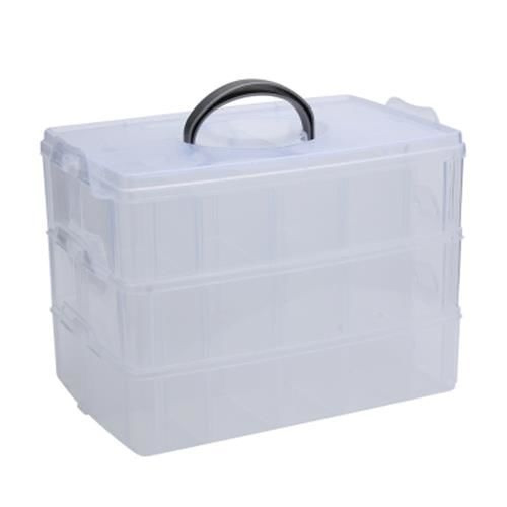 BIG SIZED THREE LAYERS REMOVABLE PLASTIC JEWELRY BEAD COSMETICS STORAGE CONTAINER (TRANSPA