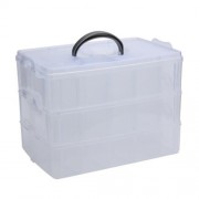 BIG SIZED THREE LAYERS REMOVABLE PLASTIC JEWELRY BEAD COSMETICS STORAGE CONTAINER (TRANSPA