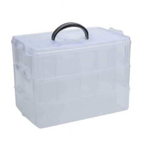 Big Sized Three Layers Removable Plastic Jewelry Bead Cosmetics Storage Container (TRANSPA