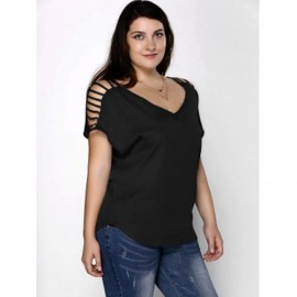 PLUS SIZE V NECK RIPPED SLEEVE TEE (BLACK)