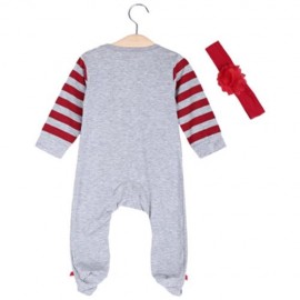 CUTE ROUND COLLAR CARTOON PRINT STRIPED UNISEX SLEEPER WITH HAIR BAND FOR BABIES (HAIR BAN