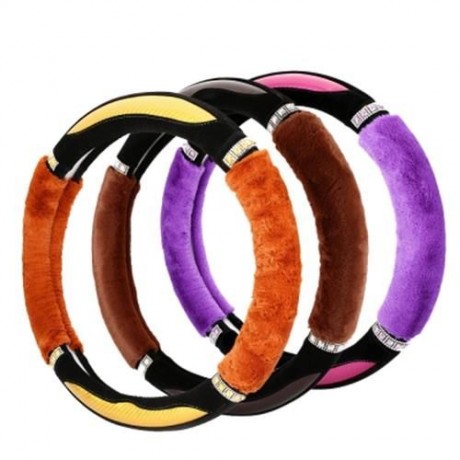 STYLISH RHINESTONE-STUDDED CANDY COLOR LADIES CAR STEERING WHEEL COVER