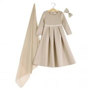 3PCS ROUND COLLAR LONG SLEEVE ZIPPER DRESS SOLID COLOR SCARF SEQUIN BOWKNOT HEADWEAR CLOTH