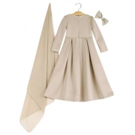 3PCS ROUND COLLAR LONG SLEEVE ZIPPER DRESS SOLID COLOR SCARF SEQUIN BOWKNOT HEADWEAR CLOTH