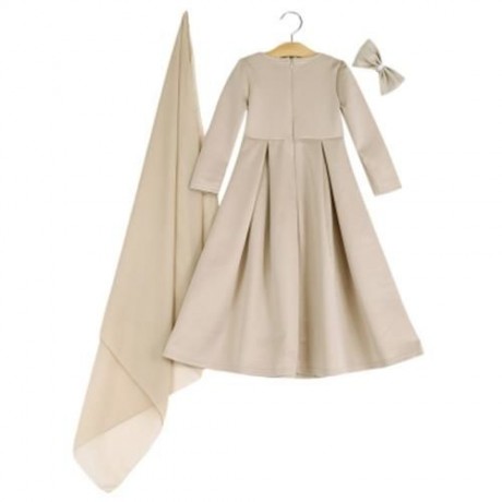 3PCS ROUND COLLAR LONG SLEEVE ZIPPER DRESS SOLID COLOR SCARF SEQUIN BOWKNOT HEADWEAR CLOTH