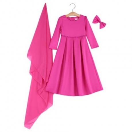 3PCS ROUND COLLAR LONG SLEEVE ZIPPER DRESS SOLID COLOR SCARF SEQUIN BOWKNOT HEADWEAR CLOTH