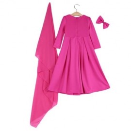 3PCS ROUND COLLAR LONG SLEEVE ZIPPER DRESS SOLID COLOR SCARF SEQUIN BOWKNOT HEADWEAR CLOTH