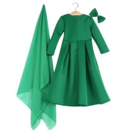 3PCS ROUND COLLAR LONG SLEEVE ZIPPER DRESS SOLID COLOR SCARF SEQUIN BOWKNOT HEADWEAR CLOTH