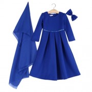3PCS ROUND COLLAR LONG SLEEVE ZIPPER DRESS SOLID COLOR SCARF SEQUIN BOWKNOT HEADWEAR CLOTH