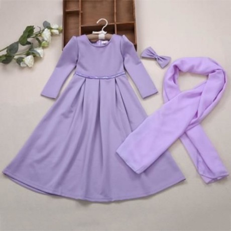 3PCS ROUND COLLAR LONG SLEEVE ZIPPER DRESS SOLID COLOR SCARF SEQUIN BOWKNOT HEADWEAR CLOTH