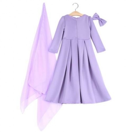 3PCS ROUND COLLAR LONG SLEEVE ZIPPER DRESS SOLID COLOR SCARF SEQUIN BOWKNOT HEADWEAR CLOTH