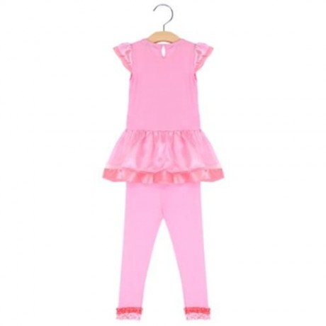 SWEET ORGANZA BOWKNOT RUFFLE TWO PIECE SET FOR GIRLS (PINK)