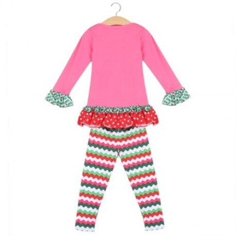 SWEET RUFFLE COLLAR FLOUNCED PRINTED TWO PIECE CHRISTMAS SET FOR GIRLS (PINK)