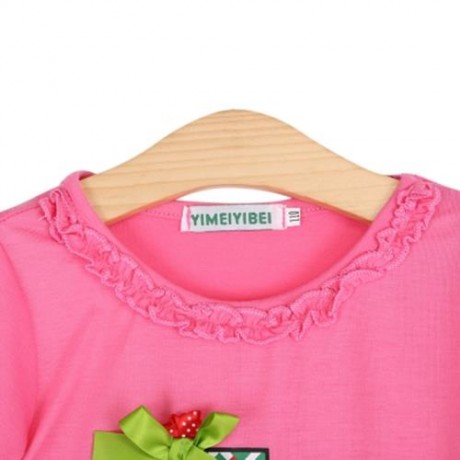 SWEET RUFFLE COLLAR FLOUNCED PRINTED TWO PIECE CHRISTMAS SET FOR GIRLS (PINK)