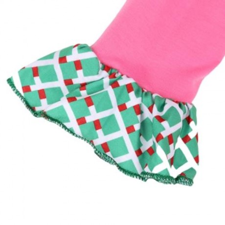 SWEET RUFFLE COLLAR FLOUNCED PRINTED TWO PIECE CHRISTMAS SET FOR GIRLS (PINK)