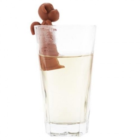 CUTE NOVELTY SILICONE MONKEY SHAPE MESH TEA INFUSER REUSABLE STRAINER FILTER (RED)