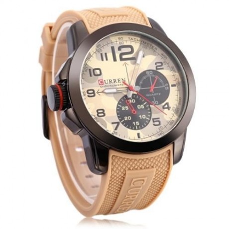 CURREN 8182 CAMOUFLAGE DIAL MALE QUARTZ WATCH SILICONE BAND 3ATM MEN WRISTWATCH (YELLOW)