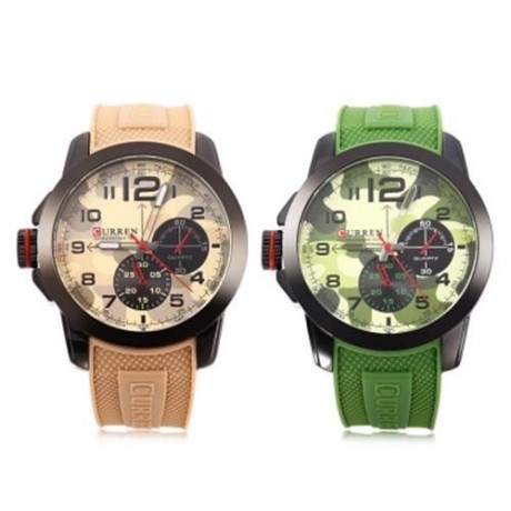 CURREN 8182 CAMOUFLAGE DIAL MALE QUARTZ WATCH SILICONE BAND 3ATM MEN WRISTWATCH (YELLOW)