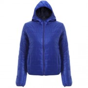 BRIEF HOODED PURE COLOR DOWN COAT FOR WOMEN (BLUE)