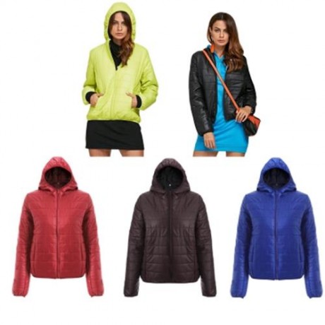 BRIEF HOODED PURE COLOR DOWN COAT FOR WOMEN (BLUE)