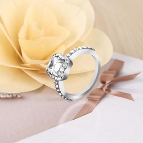 FASHION SHOW TEMPERAMENT ELEGANT JEWELRY WHITE SAPPHIRE SILVER FILLED WEDDING RING FOR GIR