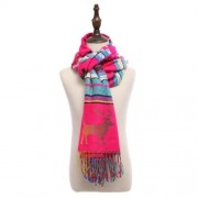 CASUAL AUTUMN WINTER DEER COLORFUL LADIES WARM TASSEL SCARF (ROSE RED)