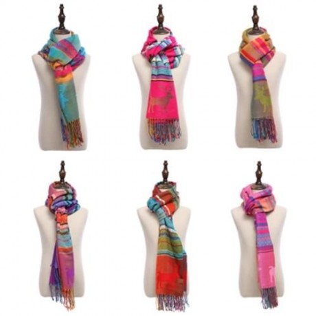 CASUAL AUTUMN WINTER DEER COLORFUL LADIES WARM TASSEL SCARF (ROSE RED)
