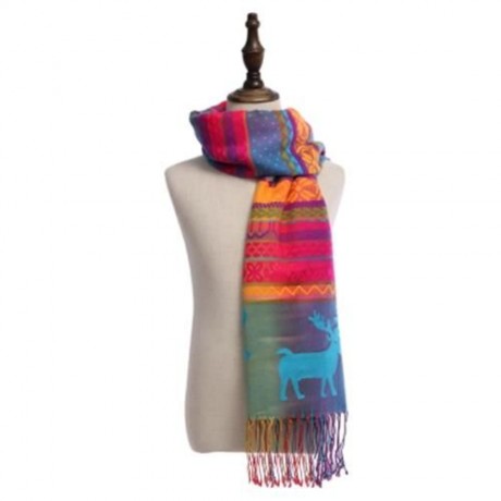 CASUAL AUTUMN WINTER DEER COLORFUL LADIES WARM TASSEL SCARF (AZURE)