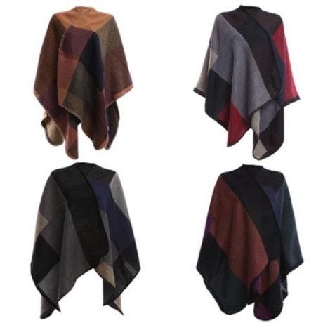 FASHIONABLE COLOR BLOCK CLOAK DESIGN LADIES WARM SCARF (GREEN)