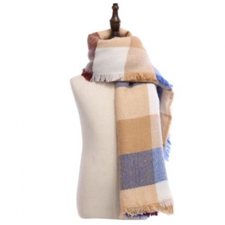 CASUAL DUAL USE GRID DESIGN LADIES WARM SCARF (BLUE)