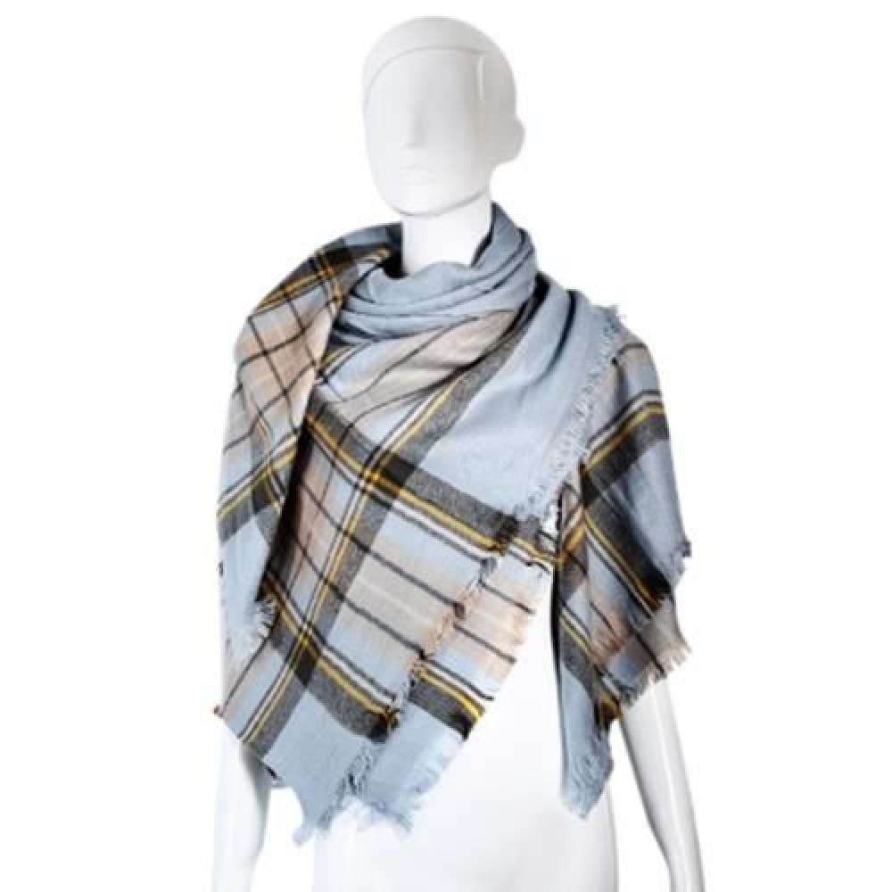 CASUAL GRID DESIGN LADIES WARM SCARF (AZURE)