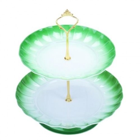 2-TIER STAINLESS STEEL FRUIT CUPCAKE PLATE STAND PASTRY TRAY FOR PARTY WEDDING BIRTHDAY (G