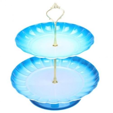 2-TIER STAINLESS STEEL FRUIT CUPCAKE PLATE STAND PASTRY TRAY FOR PARTY WEDDING BIRTHDAY (B